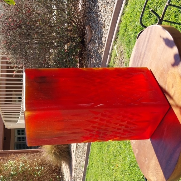 Sascha Brastoff Acrylic Candle Holder Flower Vase Red Orange MCM Vintage Signed